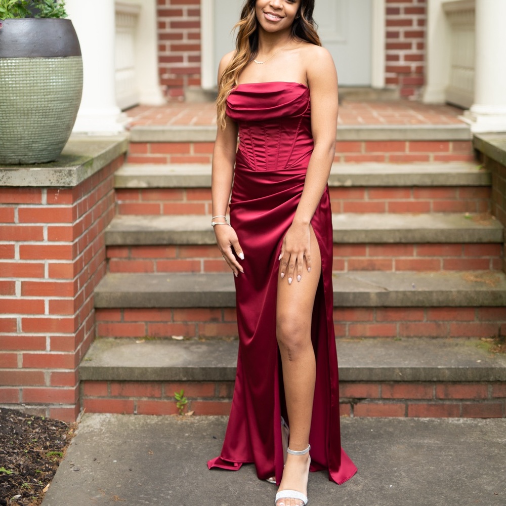Wine red prom dress